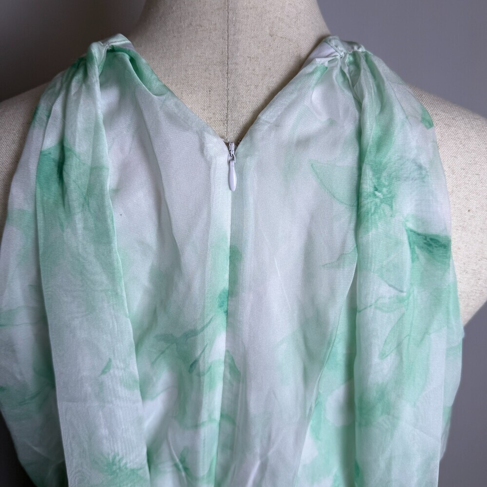 Cato Mint Green & White Floral Halter Neck Dress Sz L Easter Spring Knee Length - Picture 12 of 16